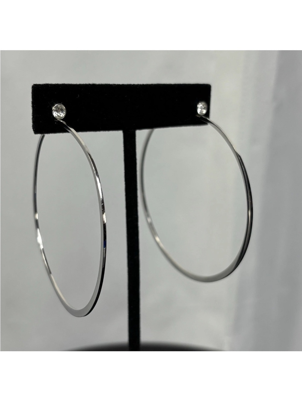 MICHAEL KORS Hoop Earrings Large 2.25" Across Silvertone Crystal Embellishment